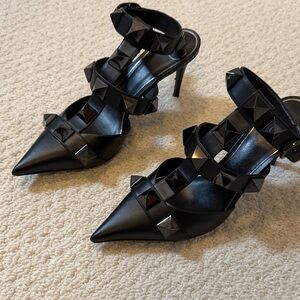 Valentino Garavani Black Pyramid-Stud Pointed-Toe Stiletto Heels